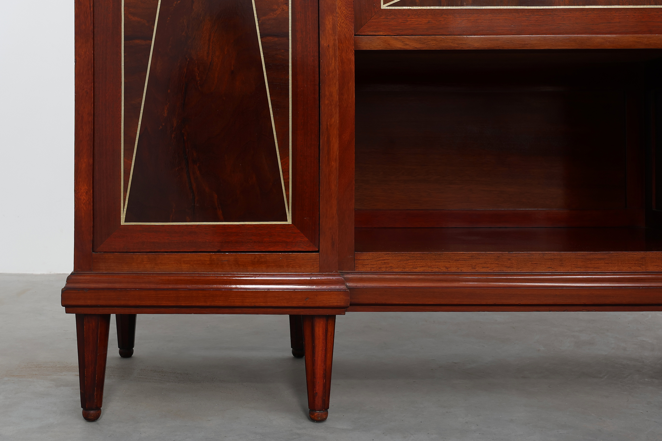 Art Deco marquetry cabinet with wrought-iron mirror crest, Belgium, ca. 1925 thumbnail